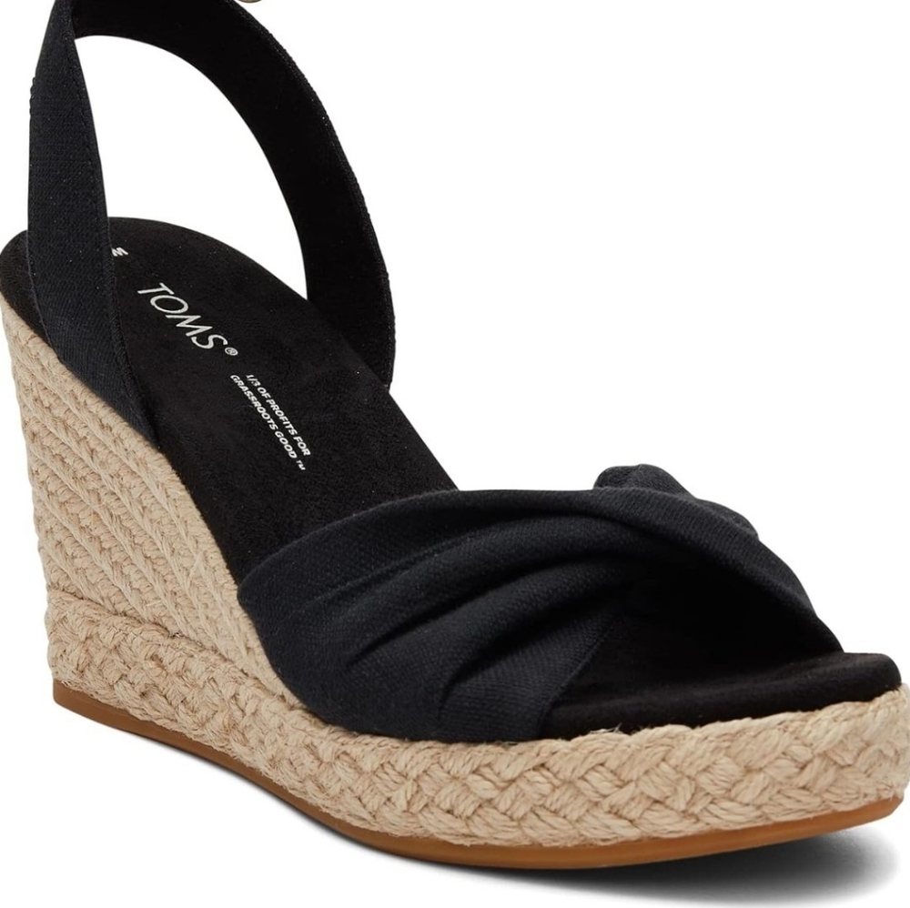 TOMS Black Wedge Espadrilles